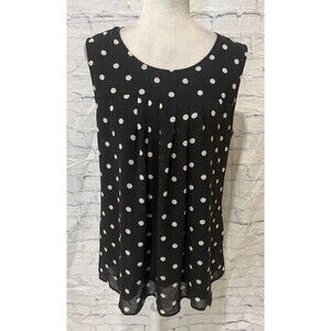 Timeson black and white polka dot chiffon sleeveless blouse Size XL